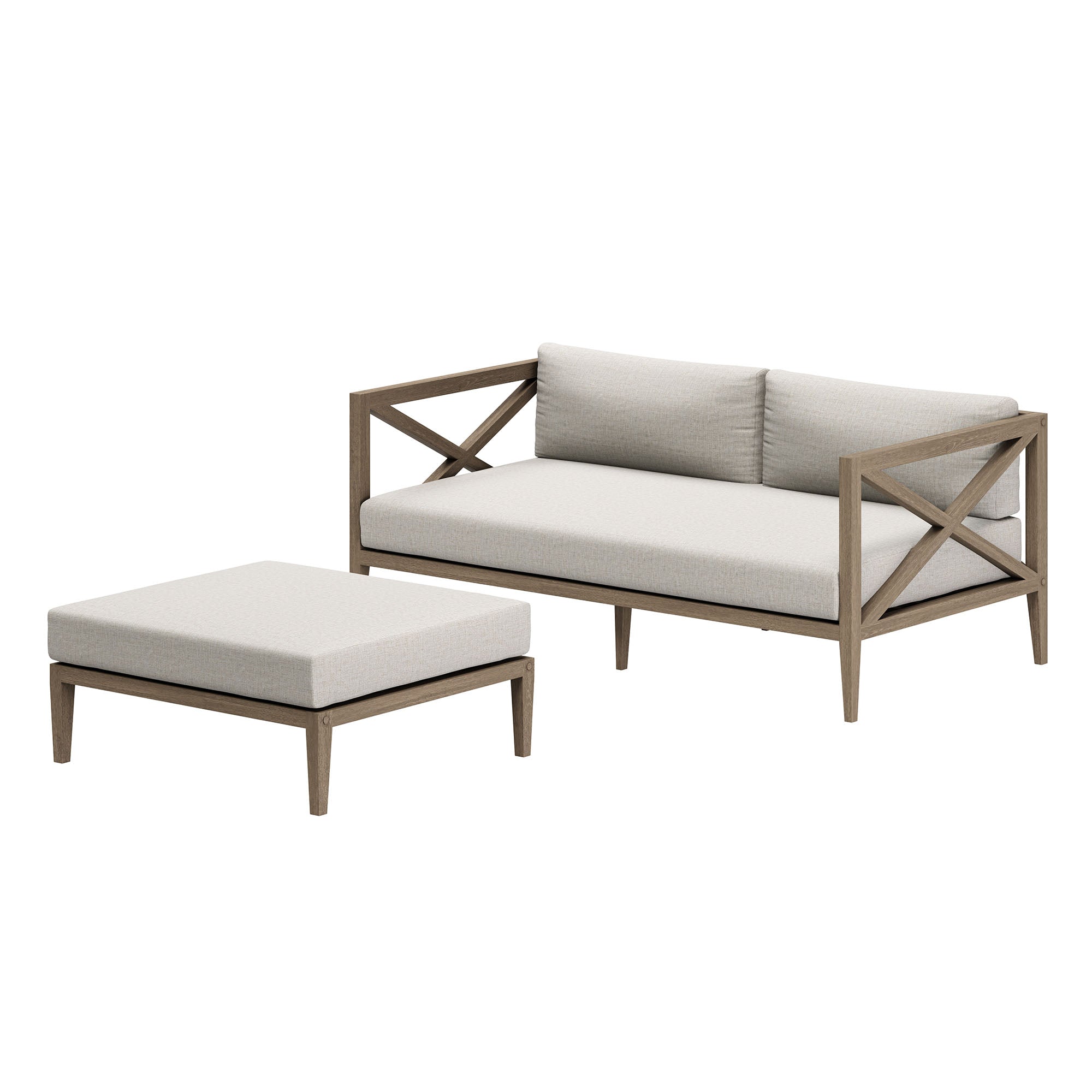 Northlake Outdoor Patio Teak Wood Loveseat and Ottoman Set - Weathered Gray Pebble