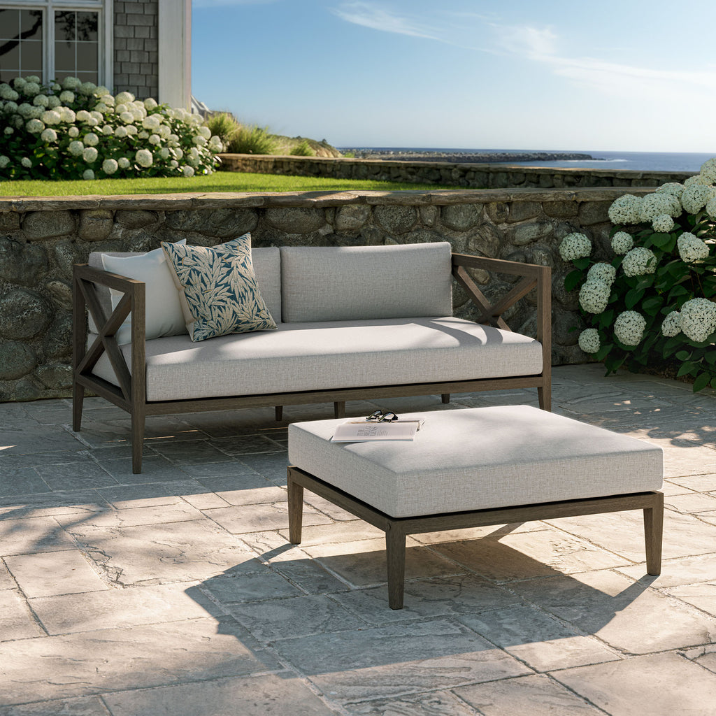 Northlake Outdoor Patio Teak Wood Loveseat and Ottoman Set - Weathered Gray Pebble