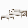Northlake Outdoor Patio Teak Wood Loveseat and Ottoman Set - Weathered Gray White