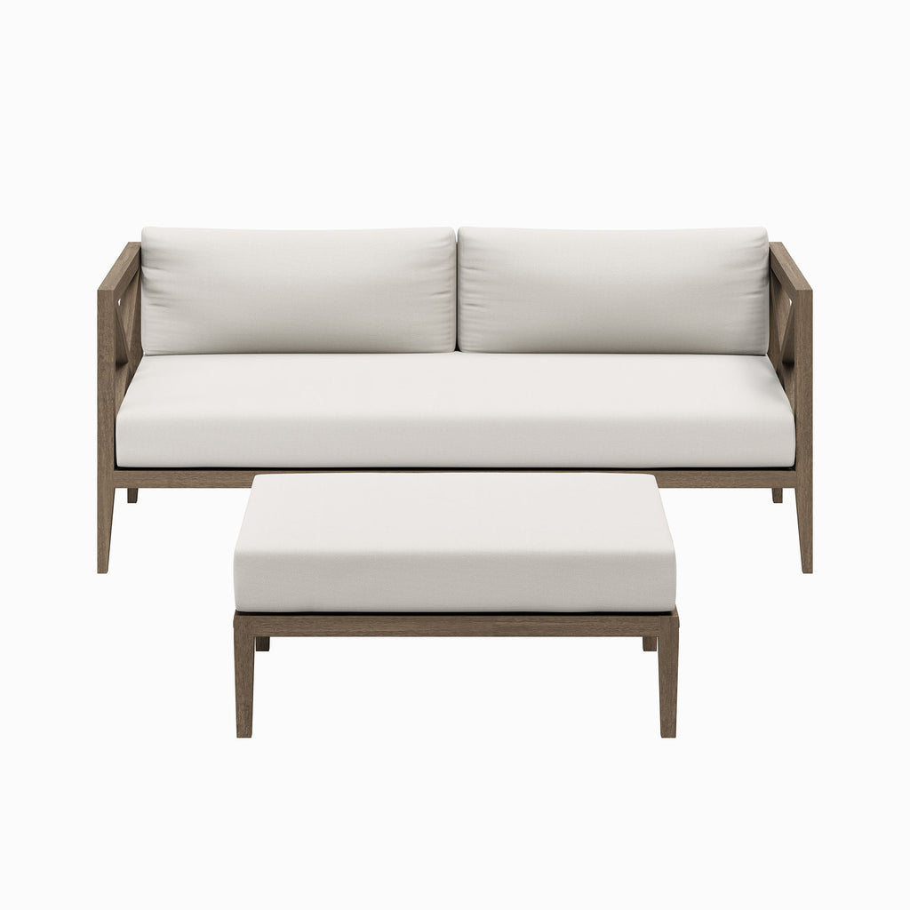 Northlake Outdoor Patio Teak Wood Loveseat and Ottoman Set - Weathered Gray White