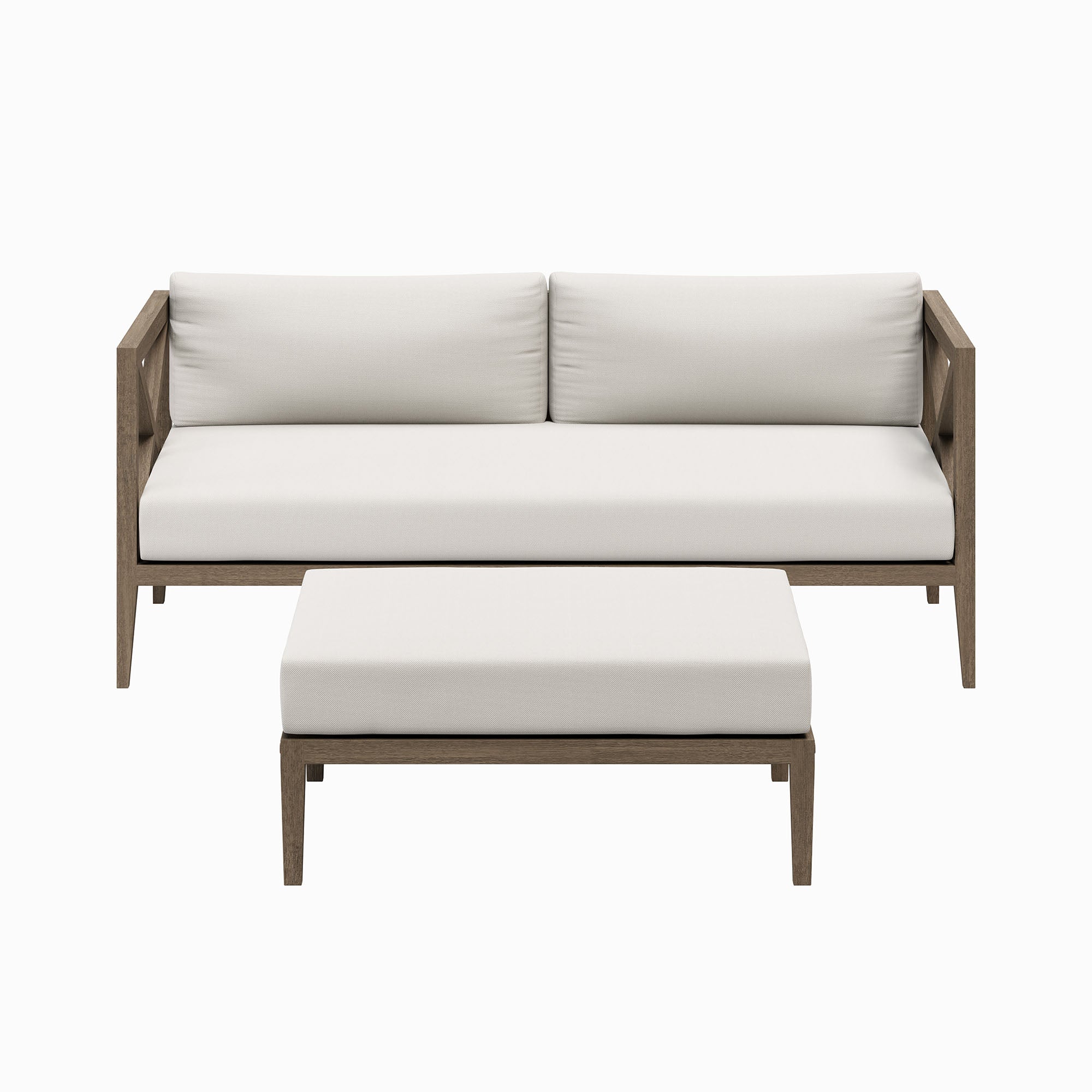 Northlake Outdoor Patio Teak Wood Loveseat and Ottoman Set - Weathered Gray White