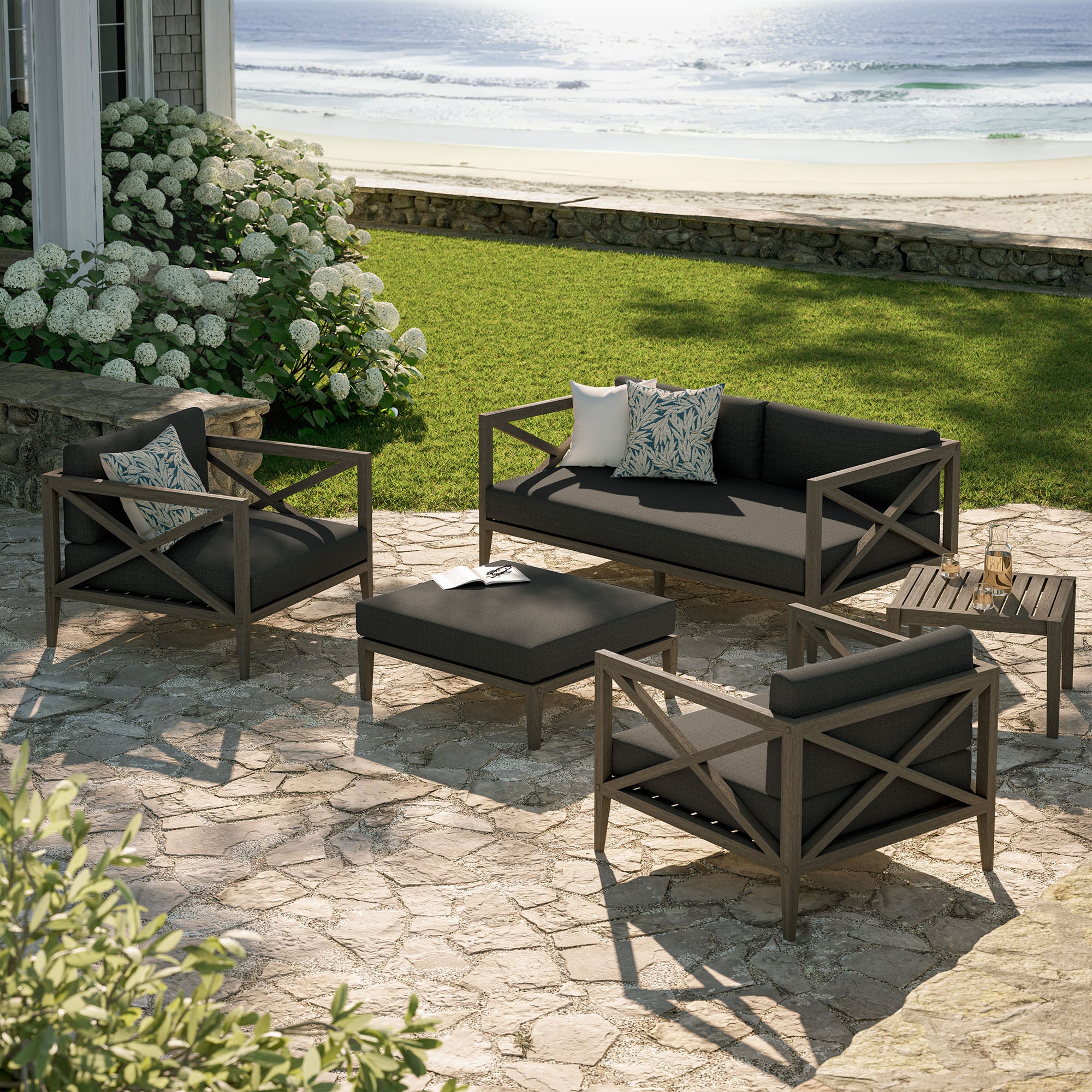 Northlake 5-Piece Outdoor Patio Teak Wood Furniture Set - Weathered Gray Flint
