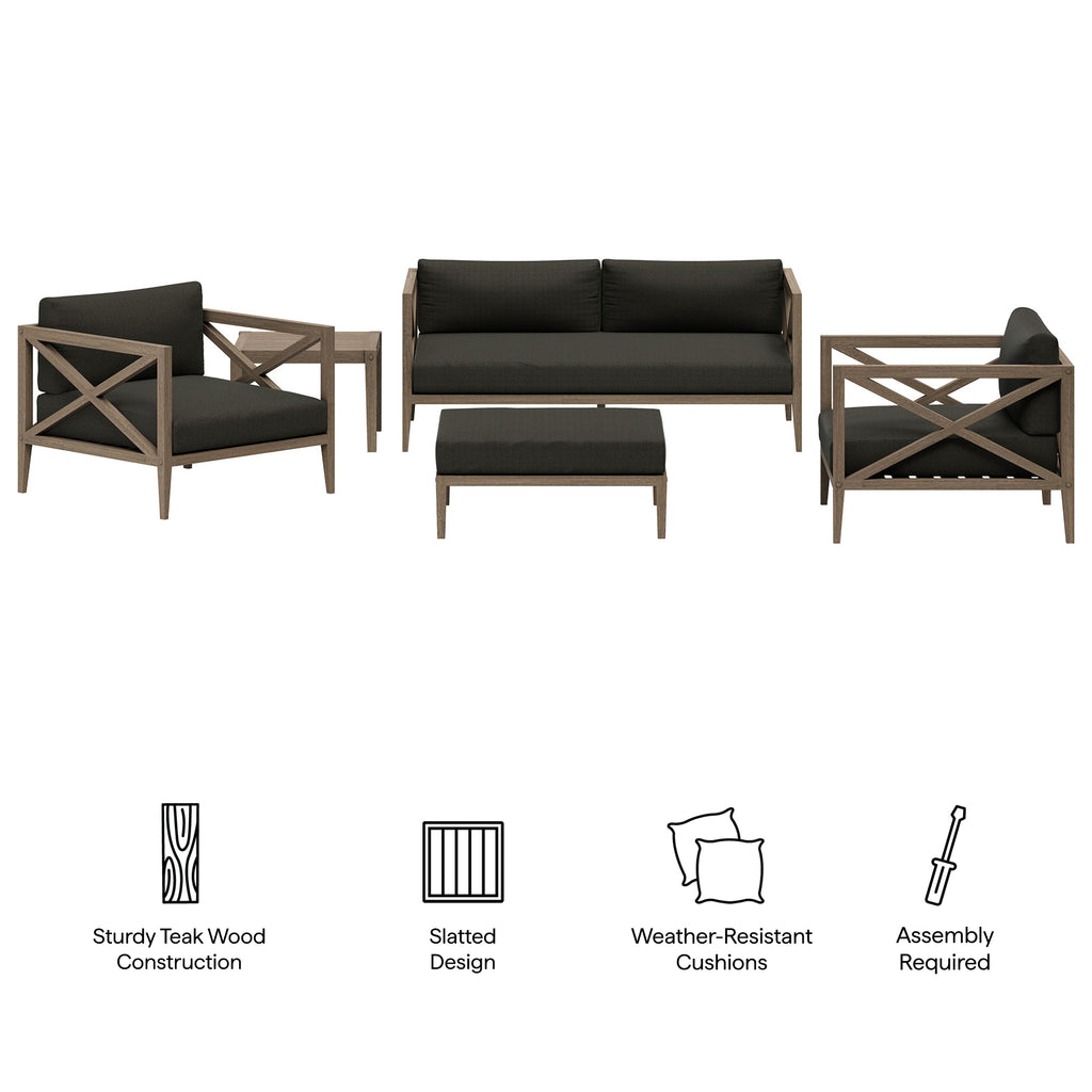 Northlake 5-Piece Outdoor Patio Teak Wood Furniture Set - Weathered Gray Flint
