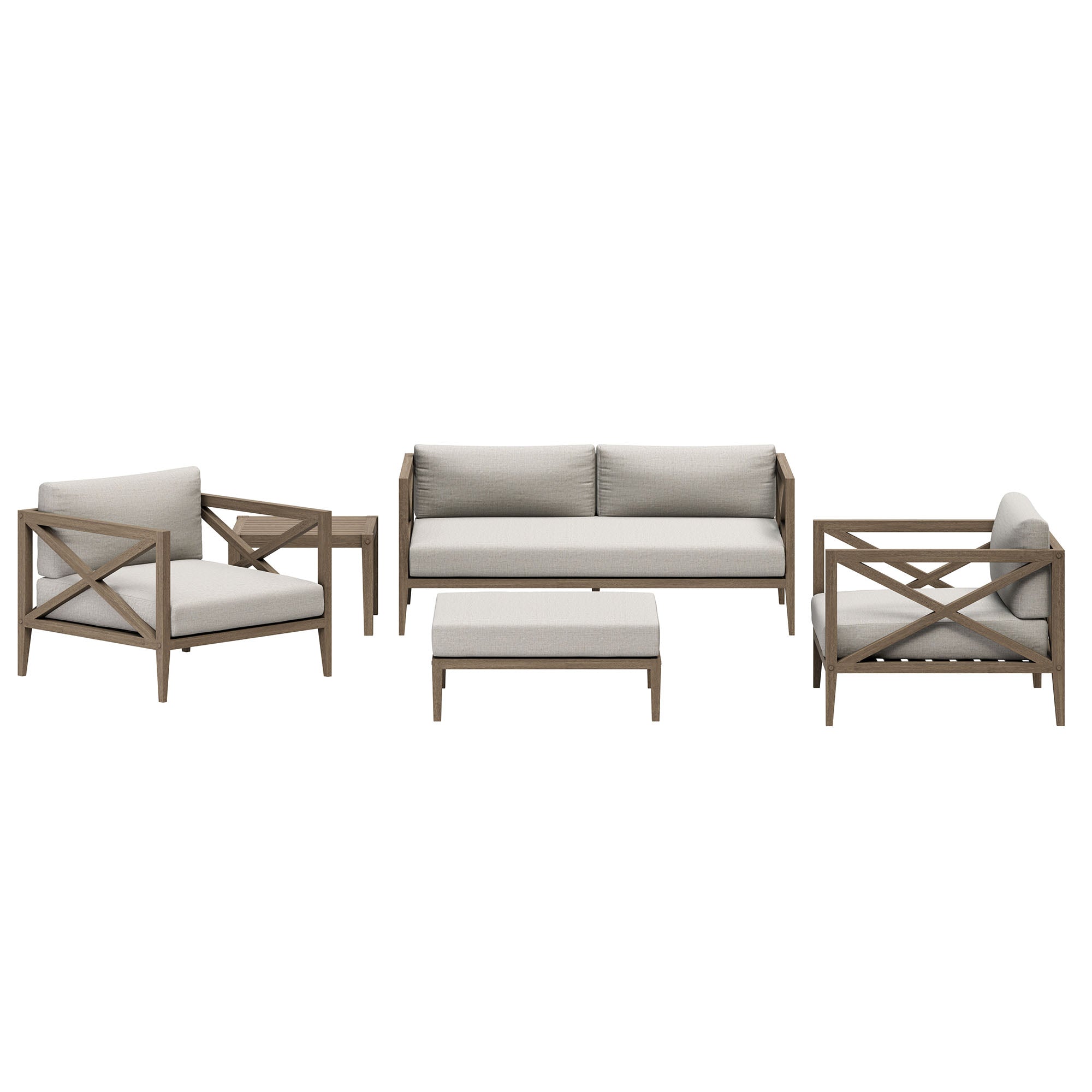 Northlake 5-Piece Outdoor Patio Teak Wood Furniture Set - Weathered Gray Pebble