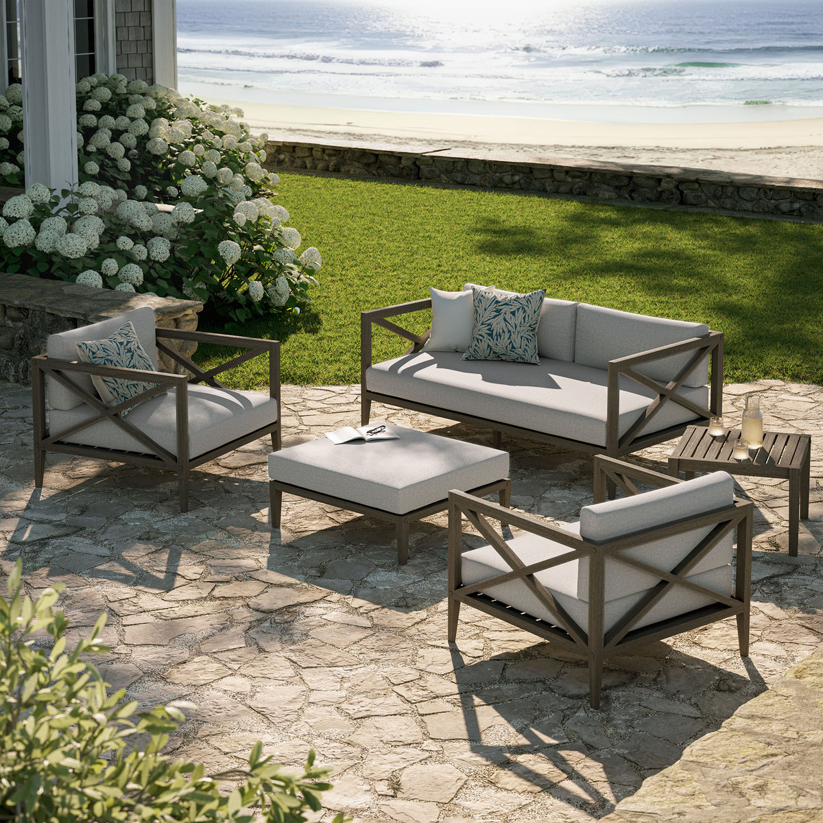 Northlake 5-Piece Outdoor Patio Teak Wood Furniture Set - Weathered Gray Pebble