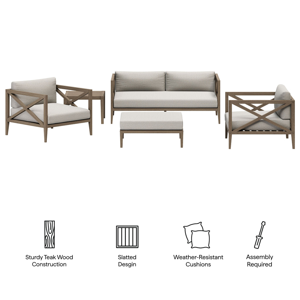 Northlake 5-Piece Outdoor Patio Teak Wood Furniture Set - Weathered Gray Pebble