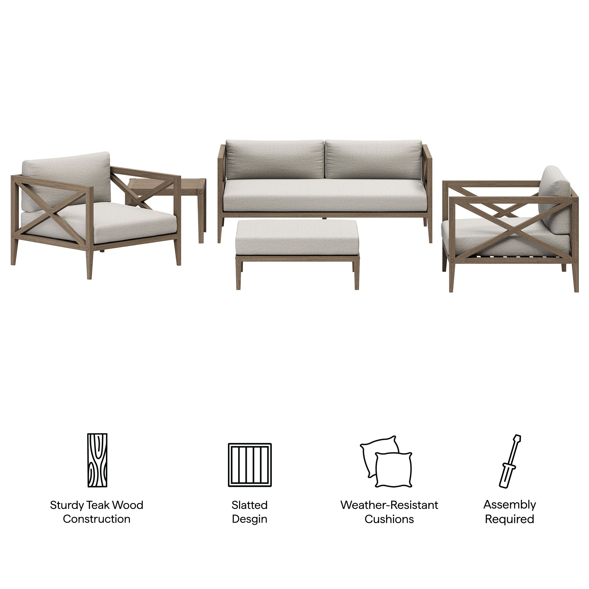 Northlake 5-Piece Outdoor Patio Teak Wood Furniture Set - Weathered Gray Pebble