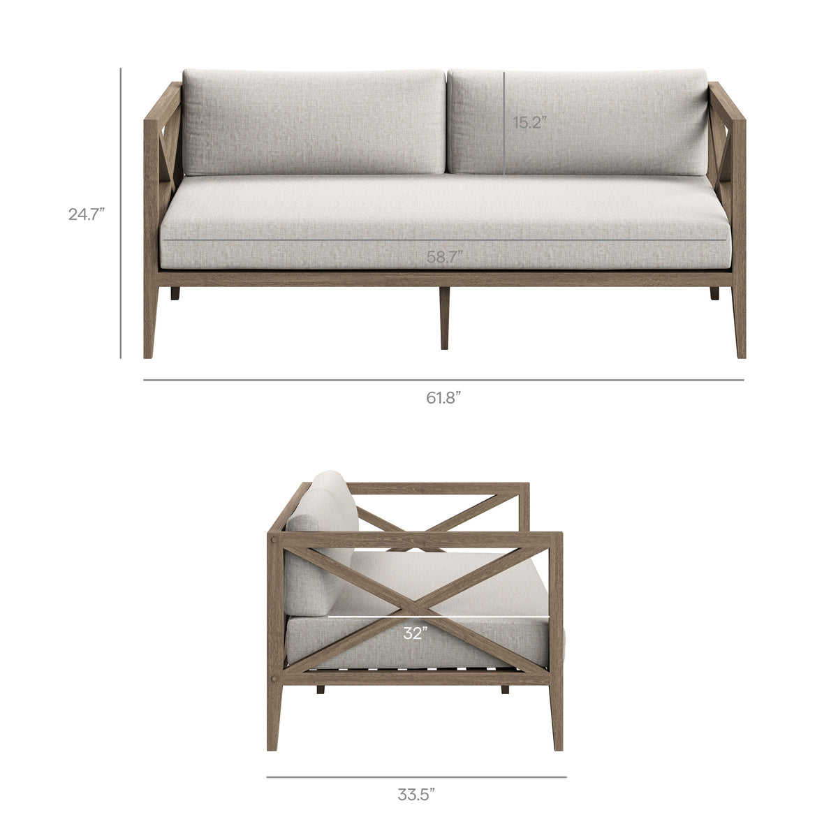 Northlake 5-Piece Outdoor Patio Teak Wood Furniture Set - Weathered Gray Pebble