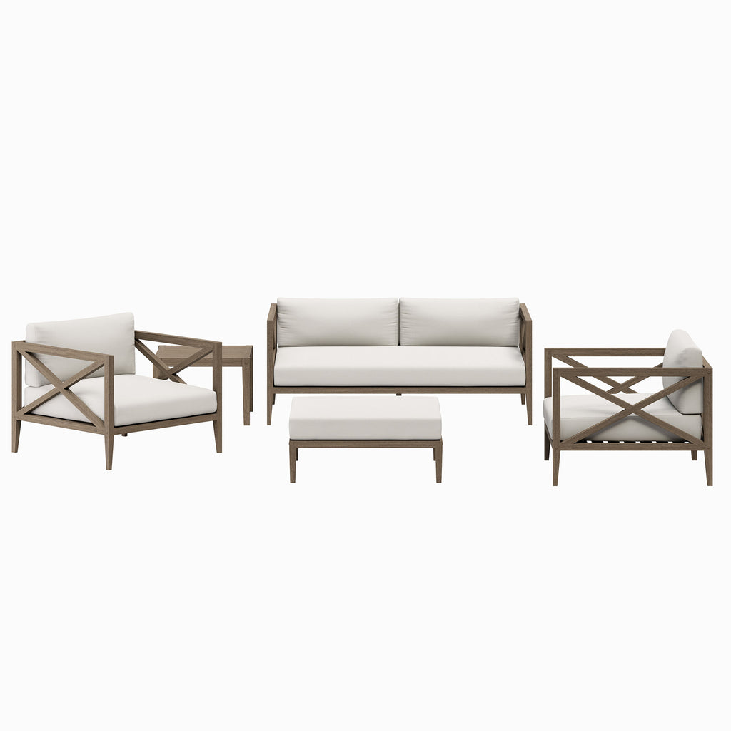 Northlake 5-Piece Outdoor Patio Teak Wood Furniture Set - Weathered Gray White