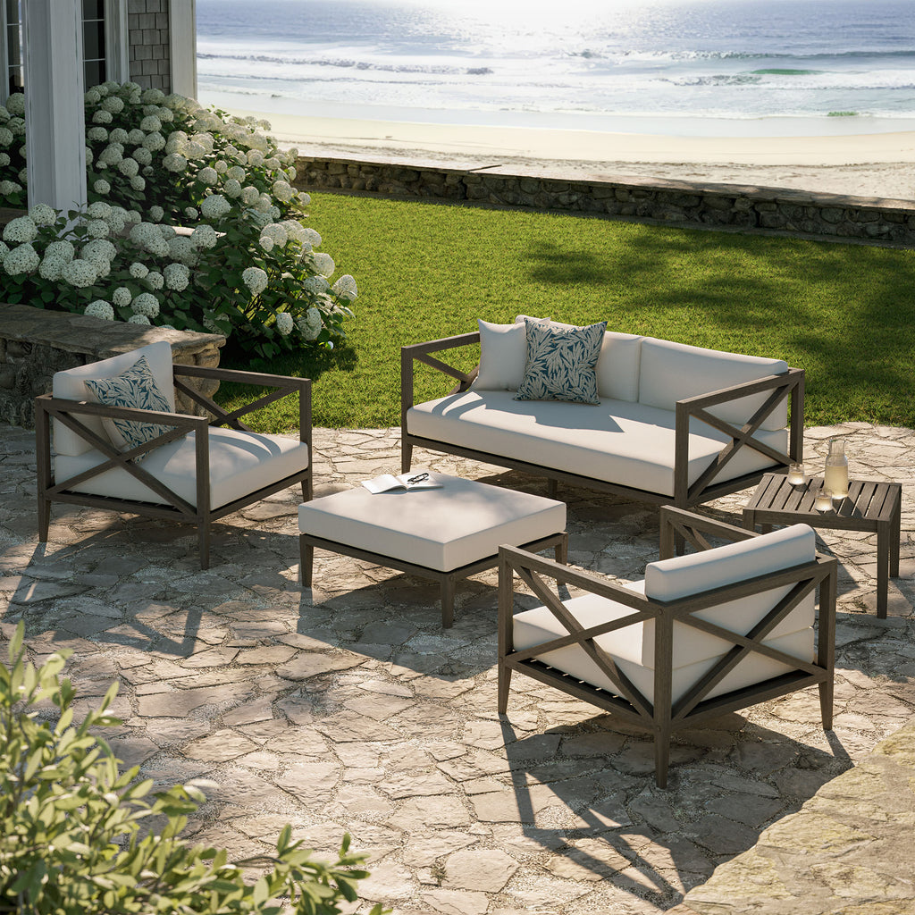Northlake 5-Piece Outdoor Patio Teak Wood Furniture Set - Weathered Gray White