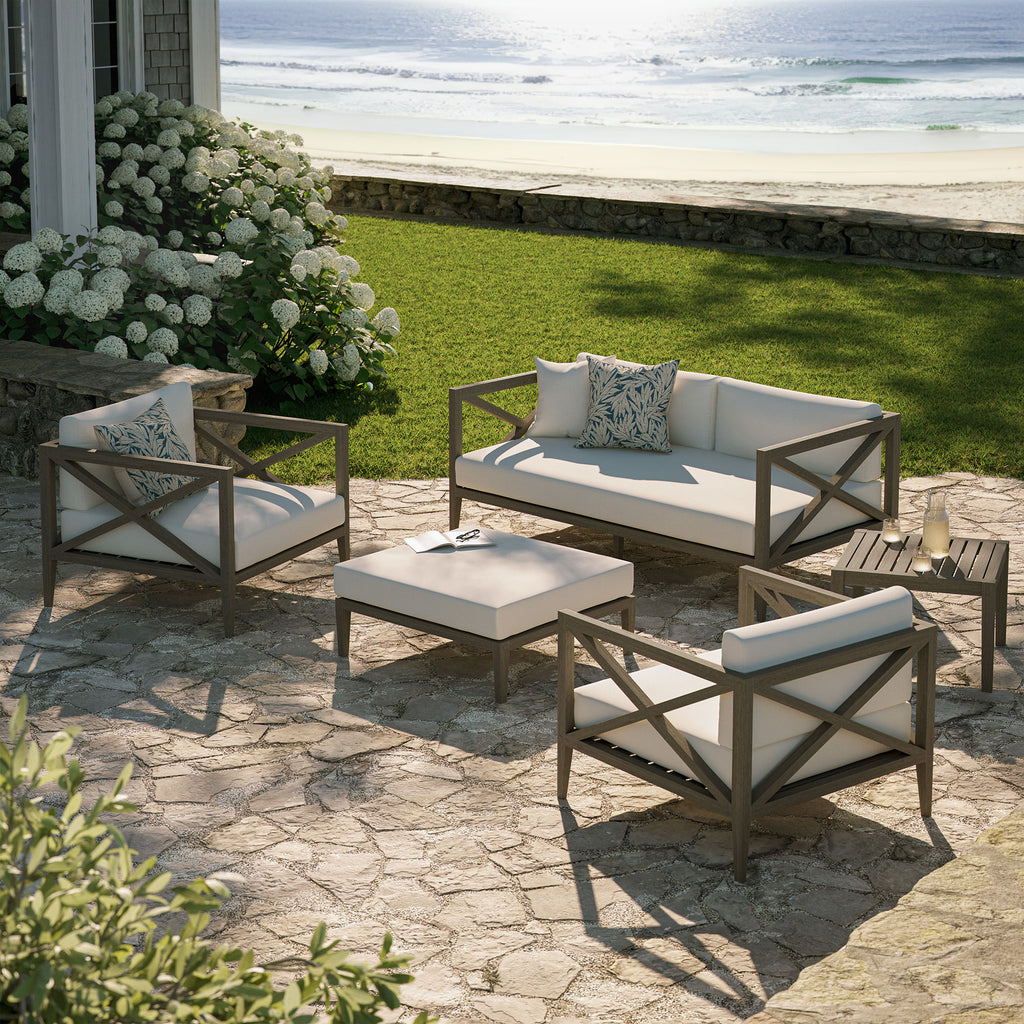 Northlake 5-Piece Outdoor Patio Teak Wood Furniture Set - Weathered Gray White