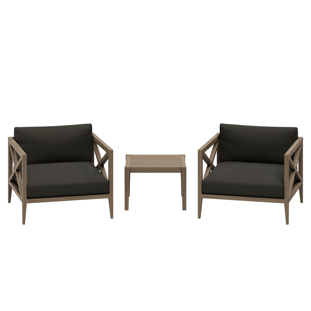 Northlake 3-Piece Outdoor Patio Teak Wood Furniture Set with Armchair and Side Table - Weathered Gray Flint