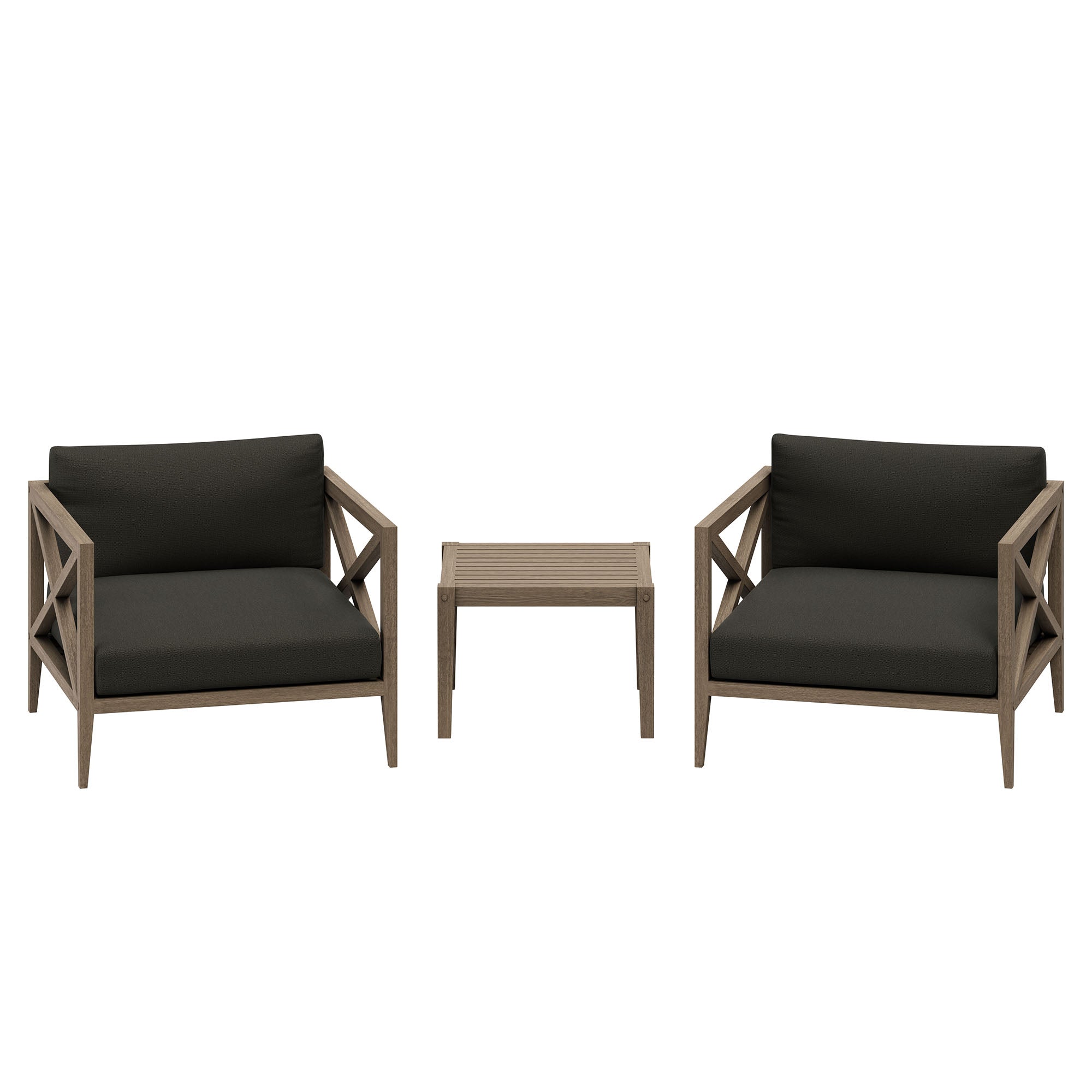 Northlake 3-Piece Outdoor Patio Teak Wood Furniture Set with Armchair and Side Table - Weathered Gray Flint