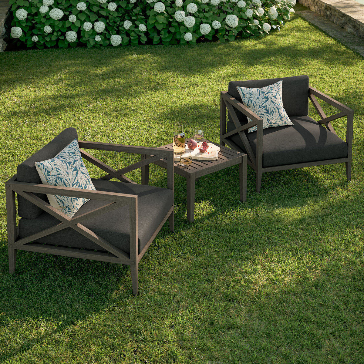 Northlake 3-Piece Outdoor Patio Teak Wood Furniture Set with Armchair and Side Table - Weathered Gray Flint