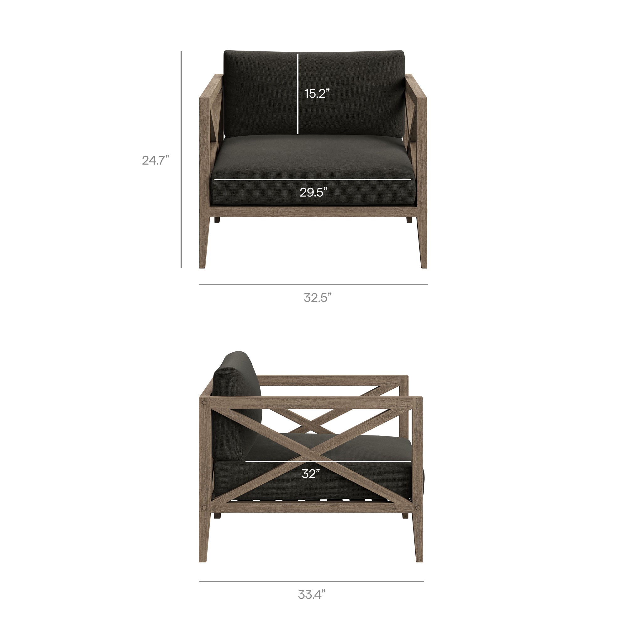 Northlake 3-Piece Outdoor Patio Teak Wood Furniture Set with Armchair and Side Table - Weathered Gray Flint