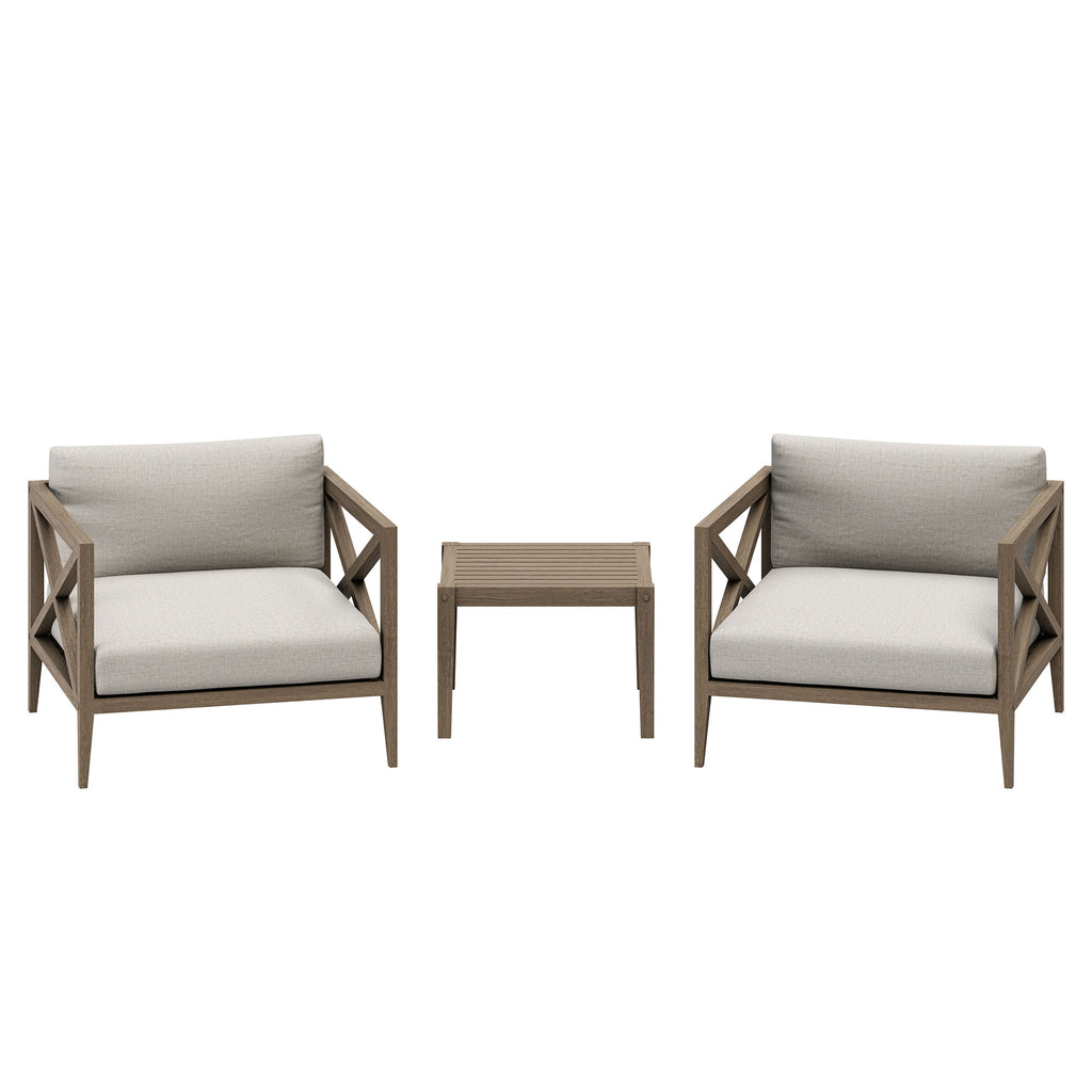 Northlake 3-Piece Outdoor Patio Teak Wood Furniture Set with Armchair and Side Table - Weathered Gray Pebble