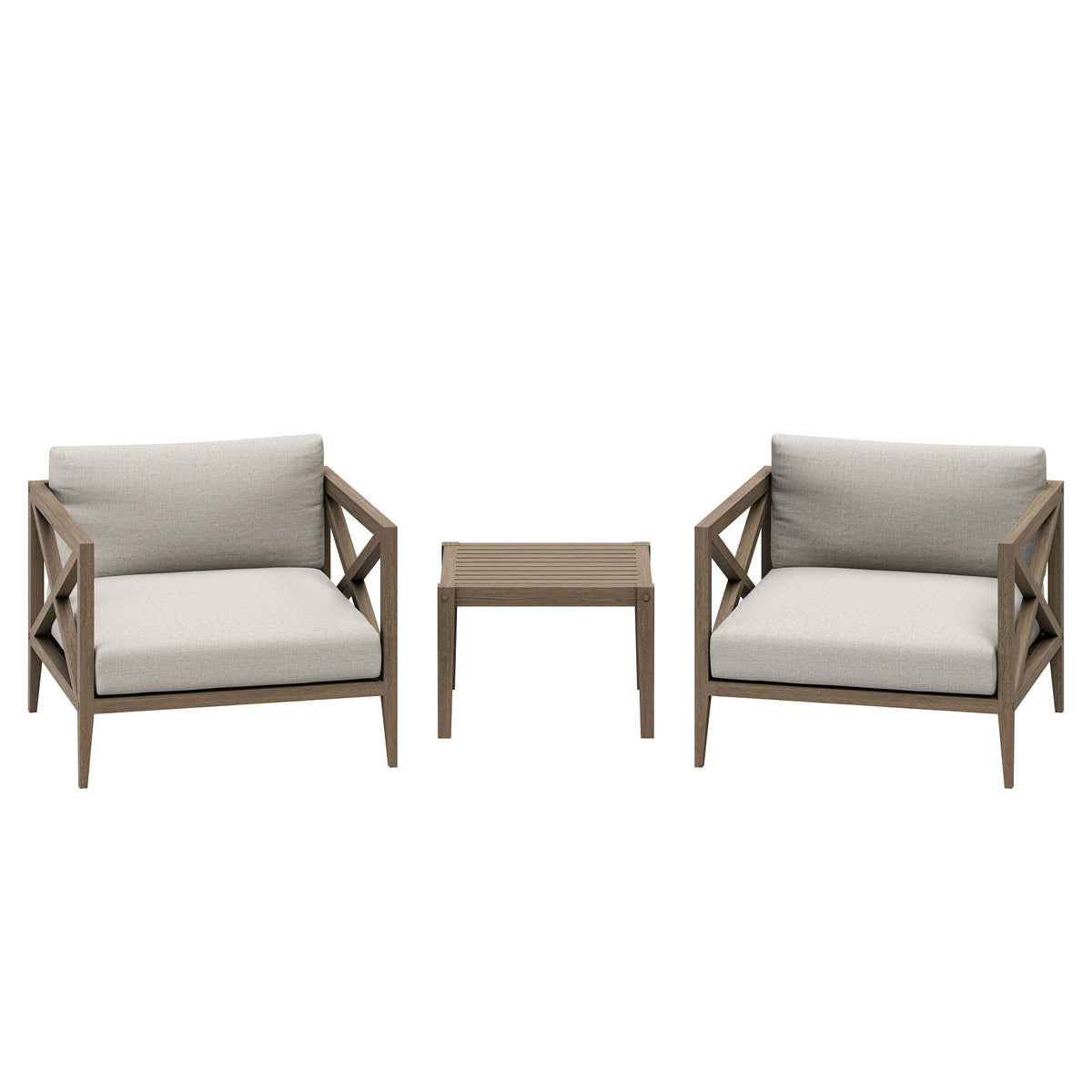Northlake 3-Piece Outdoor Patio Teak Wood Furniture Set with Armchair and Side Table - Weathered Gray Pebble