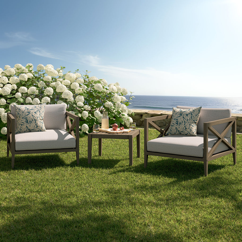 Northlake 3-Piece Outdoor Patio Teak Wood Furniture Set with Armchair and Side Table - Weathered Gray Pebble