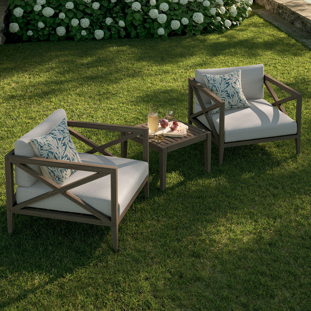 Northlake 3-Piece Outdoor Patio Teak Wood Furniture Set with Armchair and Side Table - Weathered Gray Pebble