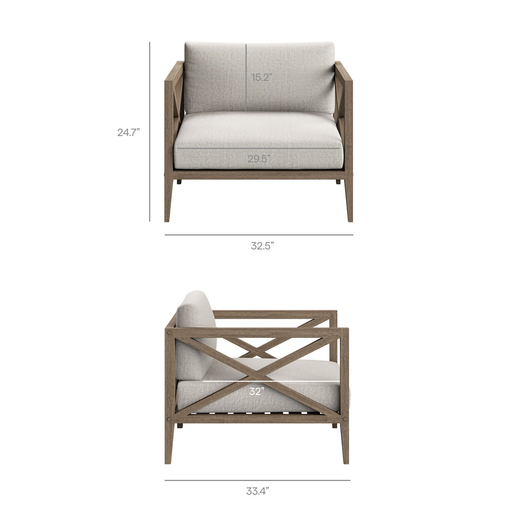 Northlake 3-Piece Outdoor Patio Teak Wood Furniture Set with Armchair and Side Table - Weathered Gray Pebble