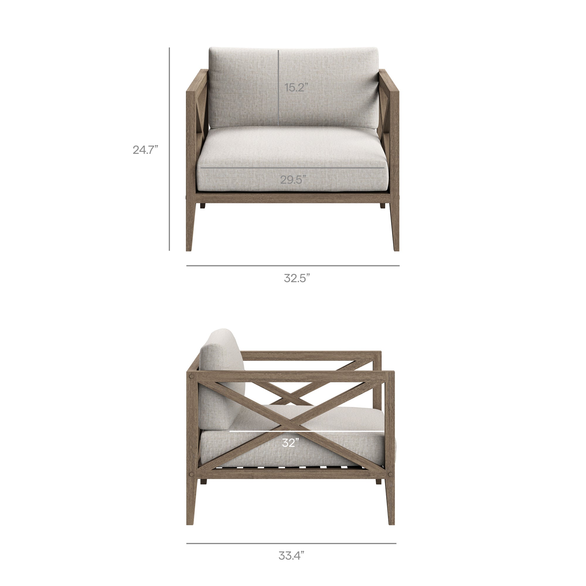 Northlake 3-Piece Outdoor Patio Teak Wood Furniture Set with Armchair and Side Table - Weathered Gray Pebble
