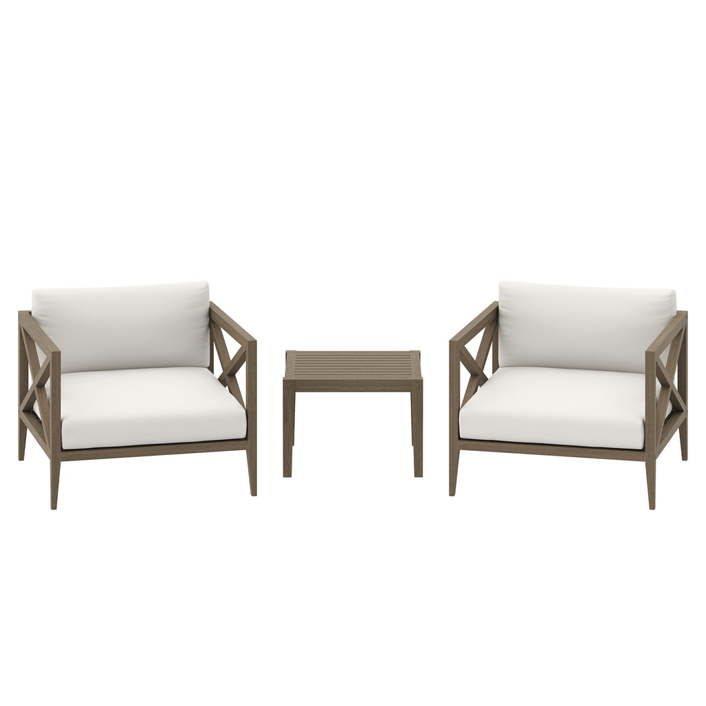 Northlake 3-Piece Outdoor Patio Teak Wood Furniture Set with Armchair and Side Table - Weathered Gray White