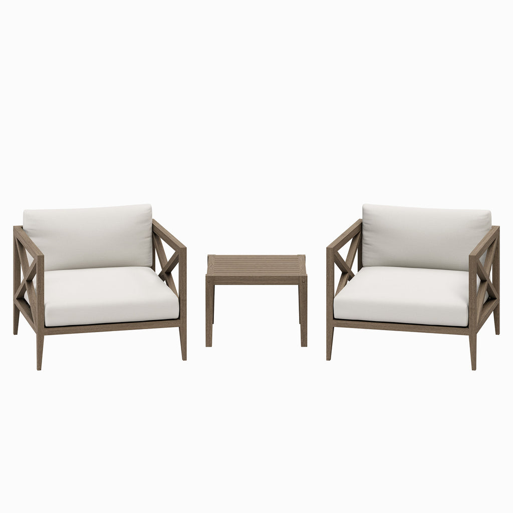 Northlake 3-Piece Outdoor Patio Teak Wood Furniture Set with Armchair and Side Table - Weathered Gray White
