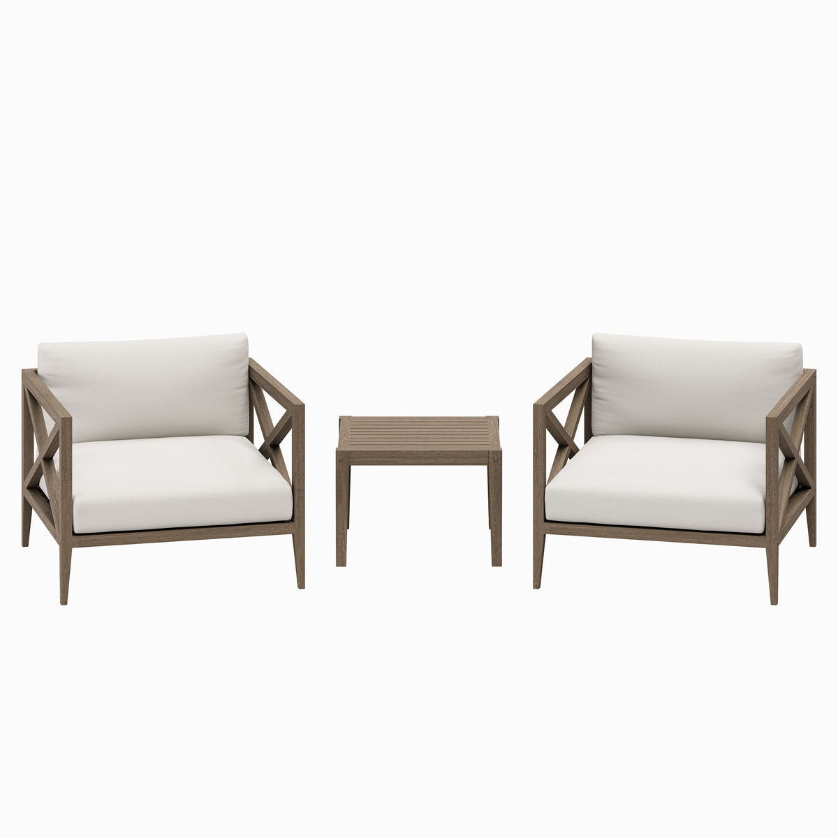 Northlake 3-Piece Outdoor Patio Teak Wood Furniture Set with Armchair and Side Table - Weathered Gray White