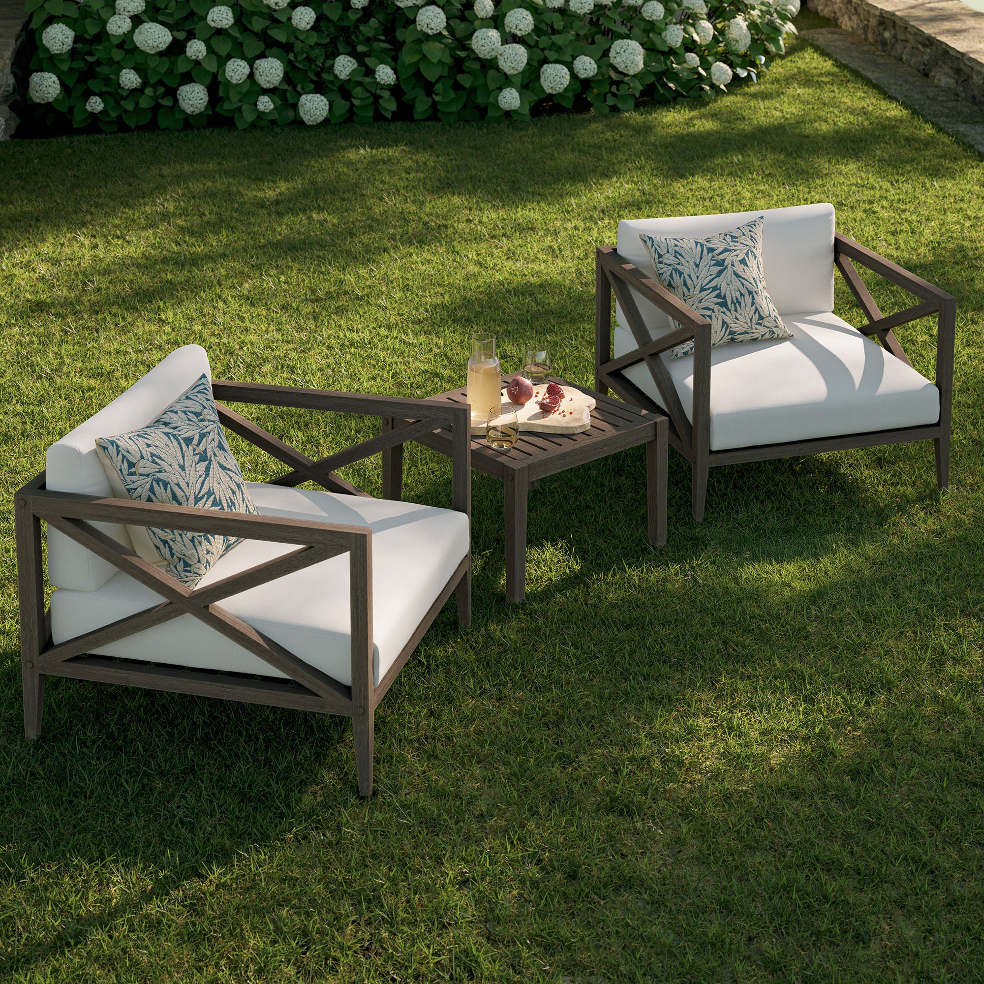 Northlake 3-Piece Outdoor Patio Teak Wood Furniture Set with Armchair and Side Table - Weathered Gray White
