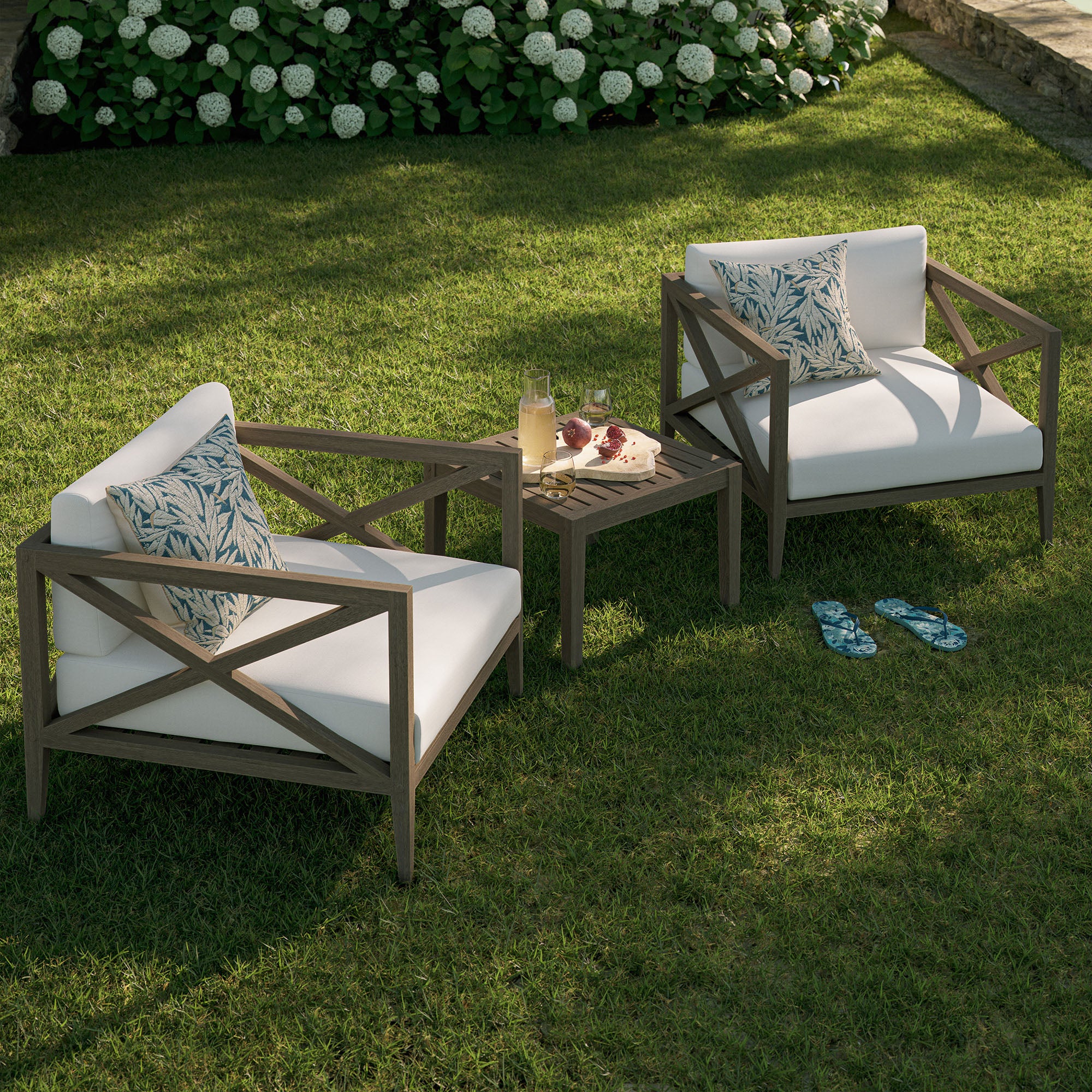 Northlake 3-Piece Outdoor Patio Teak Wood Furniture Set with Armchair and Side Table - Weathered Gray White