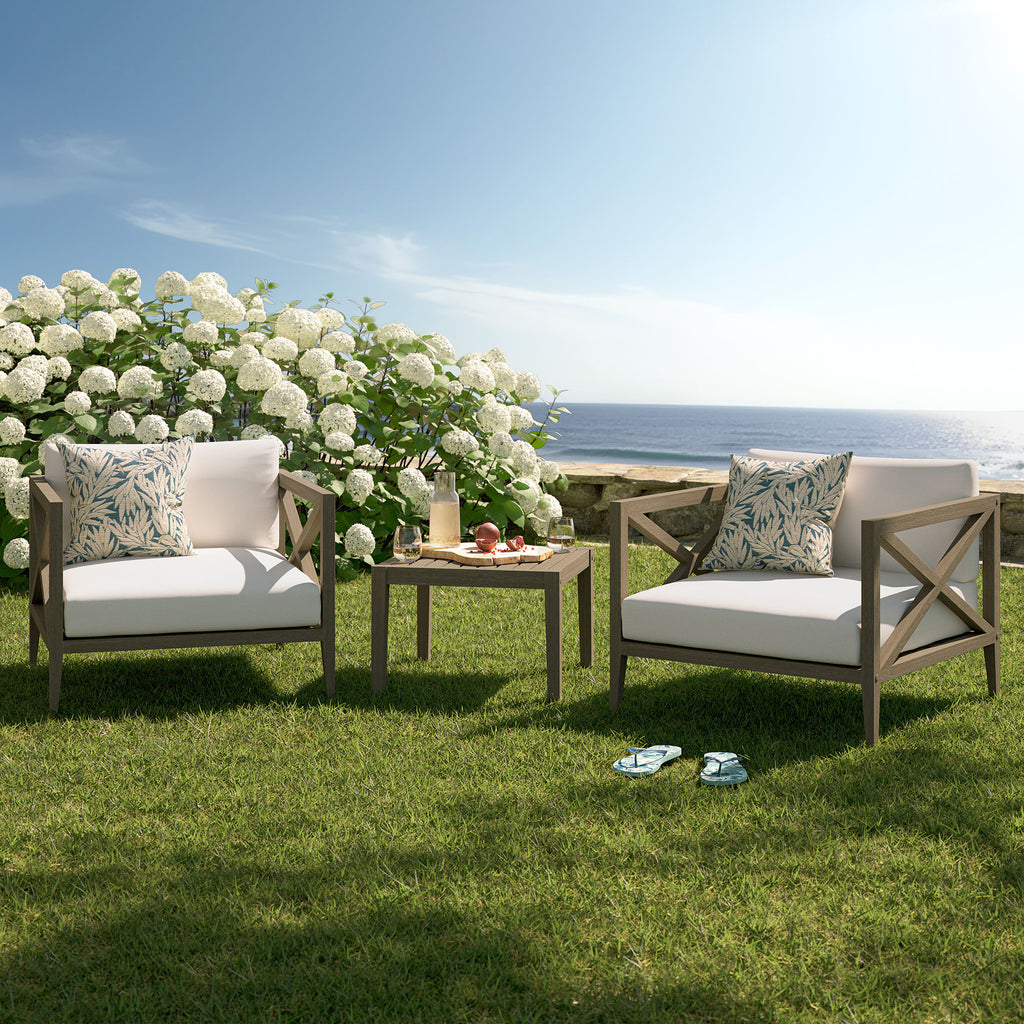 Northlake 3-Piece Outdoor Patio Teak Wood Furniture Set with Armchair and Side Table - Weathered Gray White
