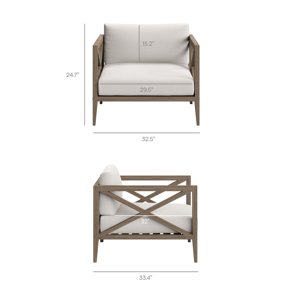 Northlake 3-Piece Outdoor Patio Teak Wood Furniture Set with Armchair and Side Table - Weathered Gray White