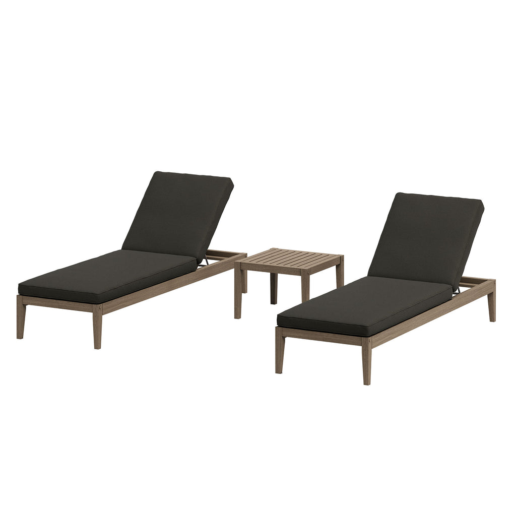 Northlake 3-Piece Outdoor Patio Teak Wood Furniture Set with Chaise Lounges and Side Table - Weathered Gray Flint