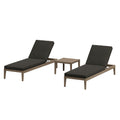 Northlake 3-Piece Outdoor Patio Teak Wood Furniture Set with Chaise Lounges and Side Table - Weathered Gray Flint