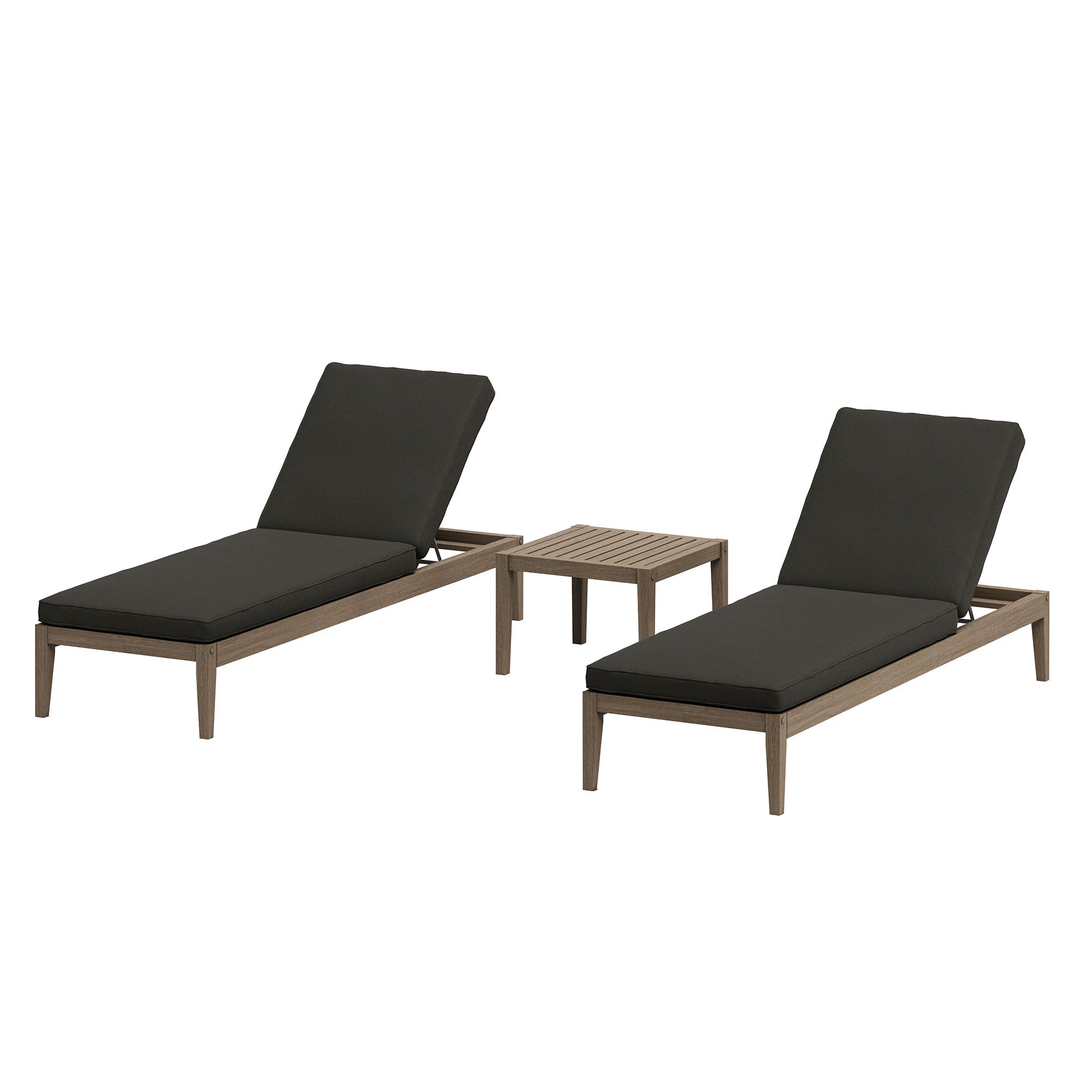 Northlake 3-Piece Outdoor Patio Teak Wood Furniture Set with Chaise Lounges and Side Table - Weathered Gray Flint