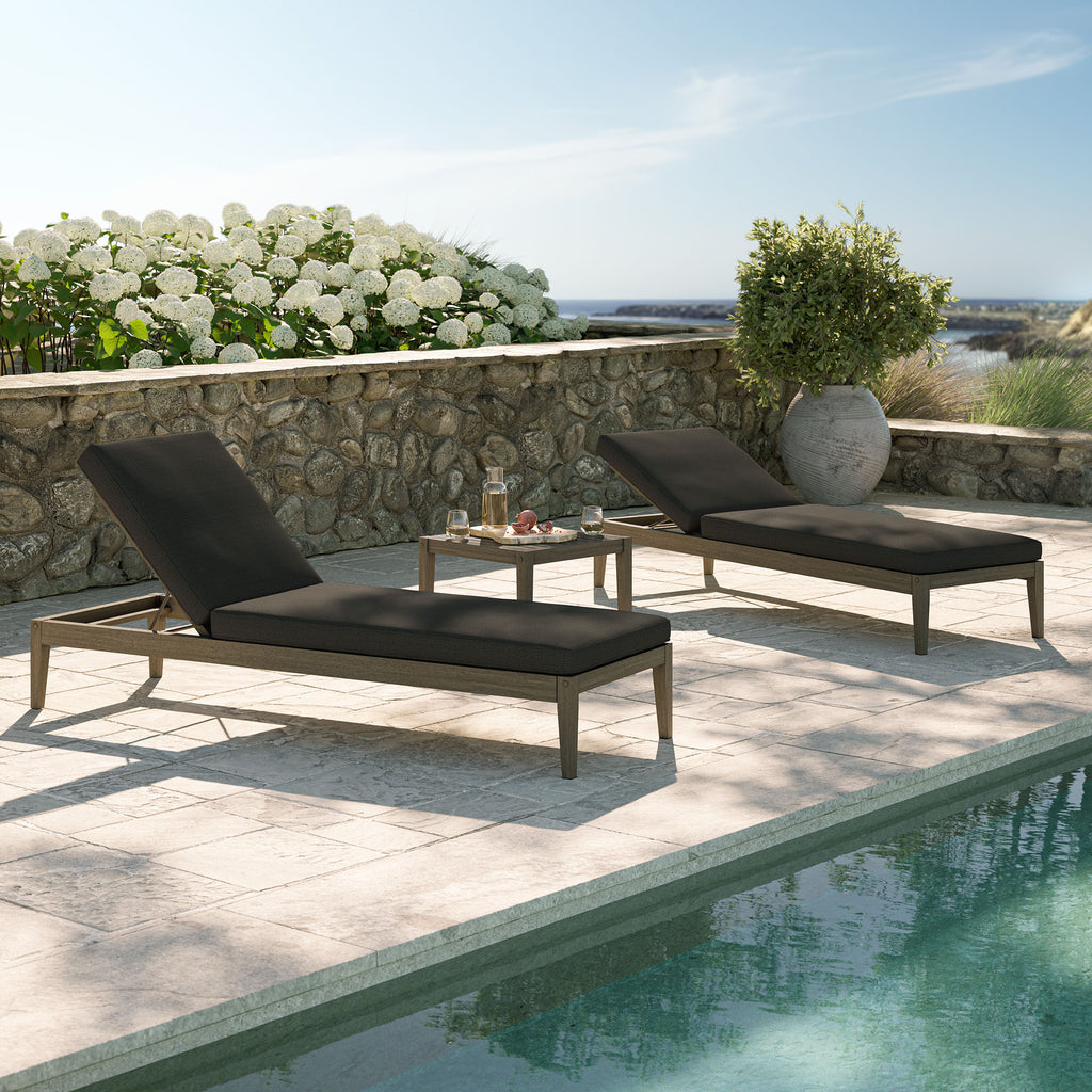 Northlake 3-Piece Outdoor Patio Teak Wood Furniture Set with Chaise Lounges and Side Table - Weathered Gray Flint