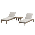 Northlake 3-Piece Outdoor Patio Teak Wood Furniture Set with Chaise Lounges and Side Table - Weathered Gray Pebble