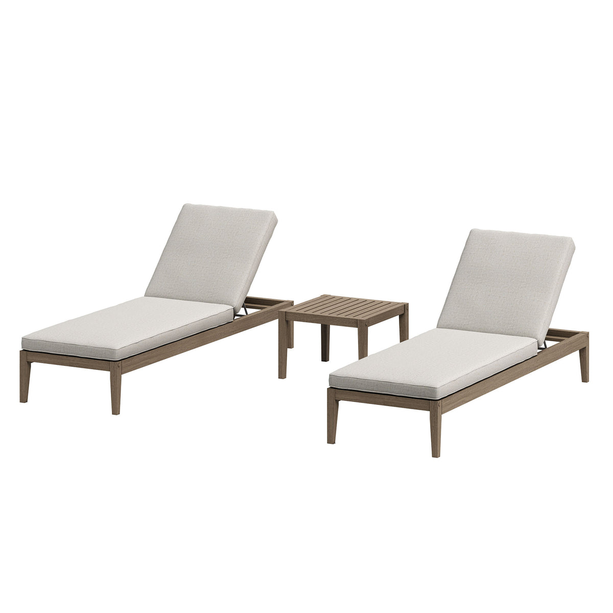 Northlake 3-Piece Outdoor Patio Teak Wood Furniture Set with Chaise Lounges and Side Table - Weathered Gray Pebble