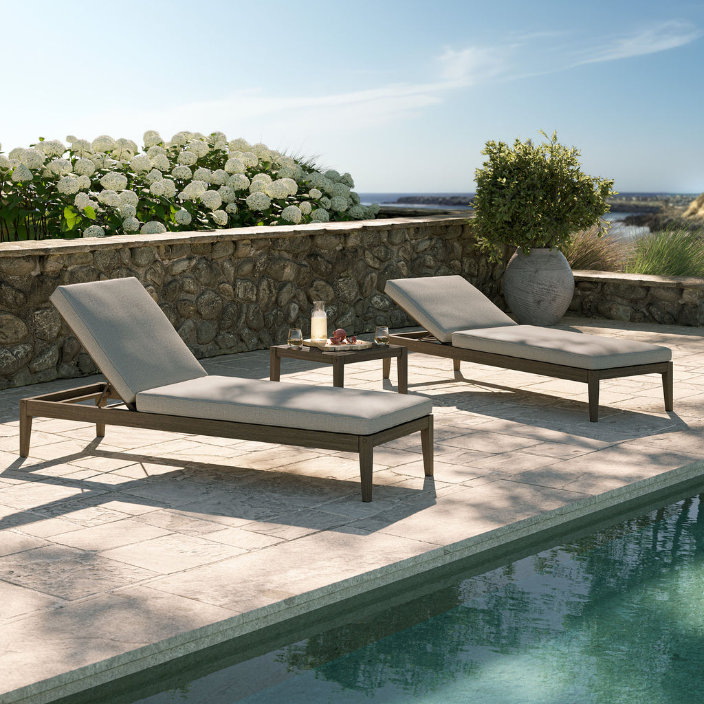 Northlake 3-Piece Outdoor Patio Teak Wood Furniture Set with Chaise Lounges and Side Table - Weathered Gray Pebble