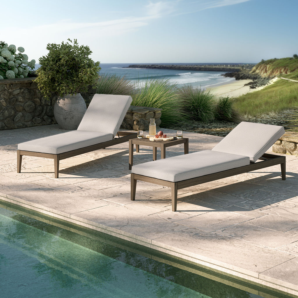 Northlake 3-Piece Outdoor Patio Teak Wood Furniture Set with Chaise Lounges and Side Table - Weathered Gray Pebble