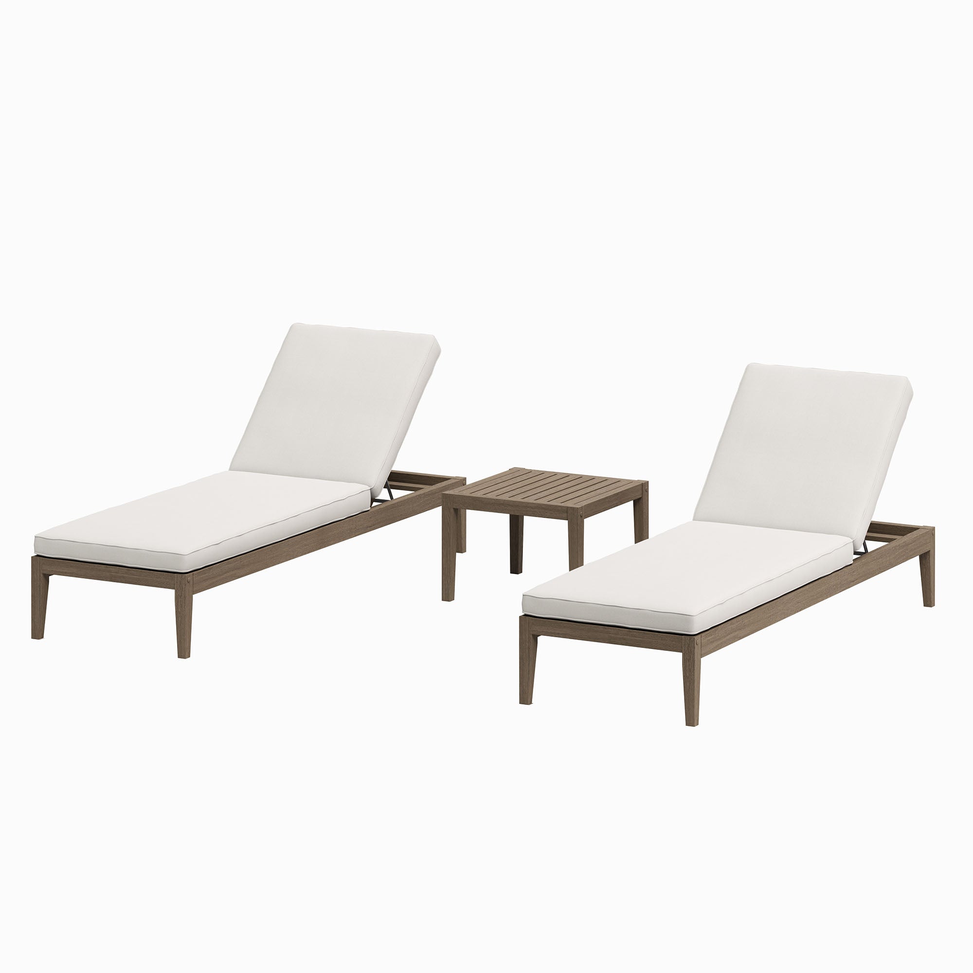 Northlake 3-Piece Outdoor Patio Teak Wood Furniture Set with Chaise Lounges and Side Table - Weathered Gray White