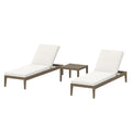 Northlake 3-Piece Outdoor Patio Teak Wood Furniture Set with Chaise Lounges and Side Table - Weathered Gray White