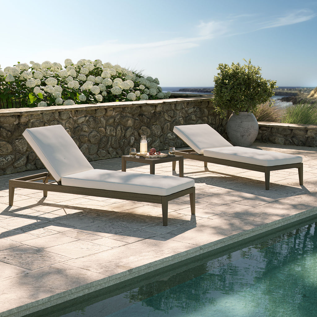 Northlake 3-Piece Outdoor Patio Teak Wood Furniture Set with Chaise Lounges and Side Table - Weathered Gray White