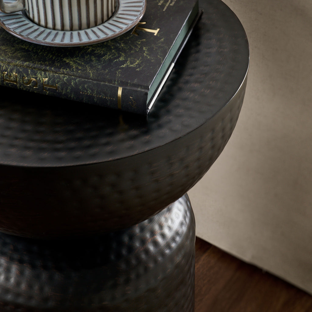 Mella Metal Hammered Side Table - Black