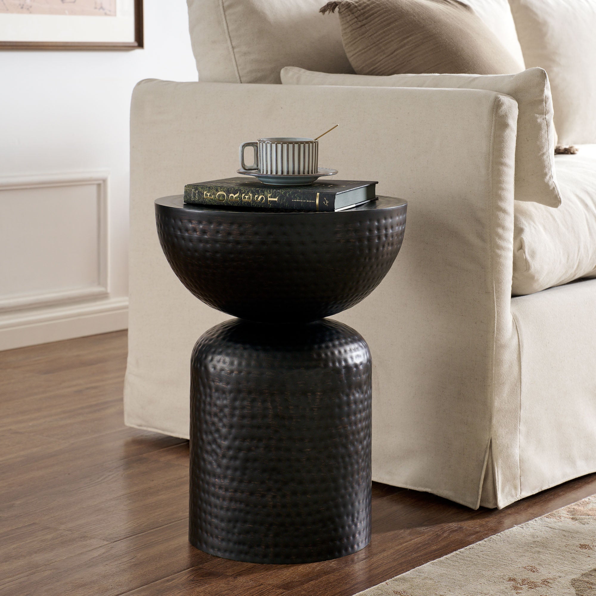 Mella Metal Hammered Side Table - Black