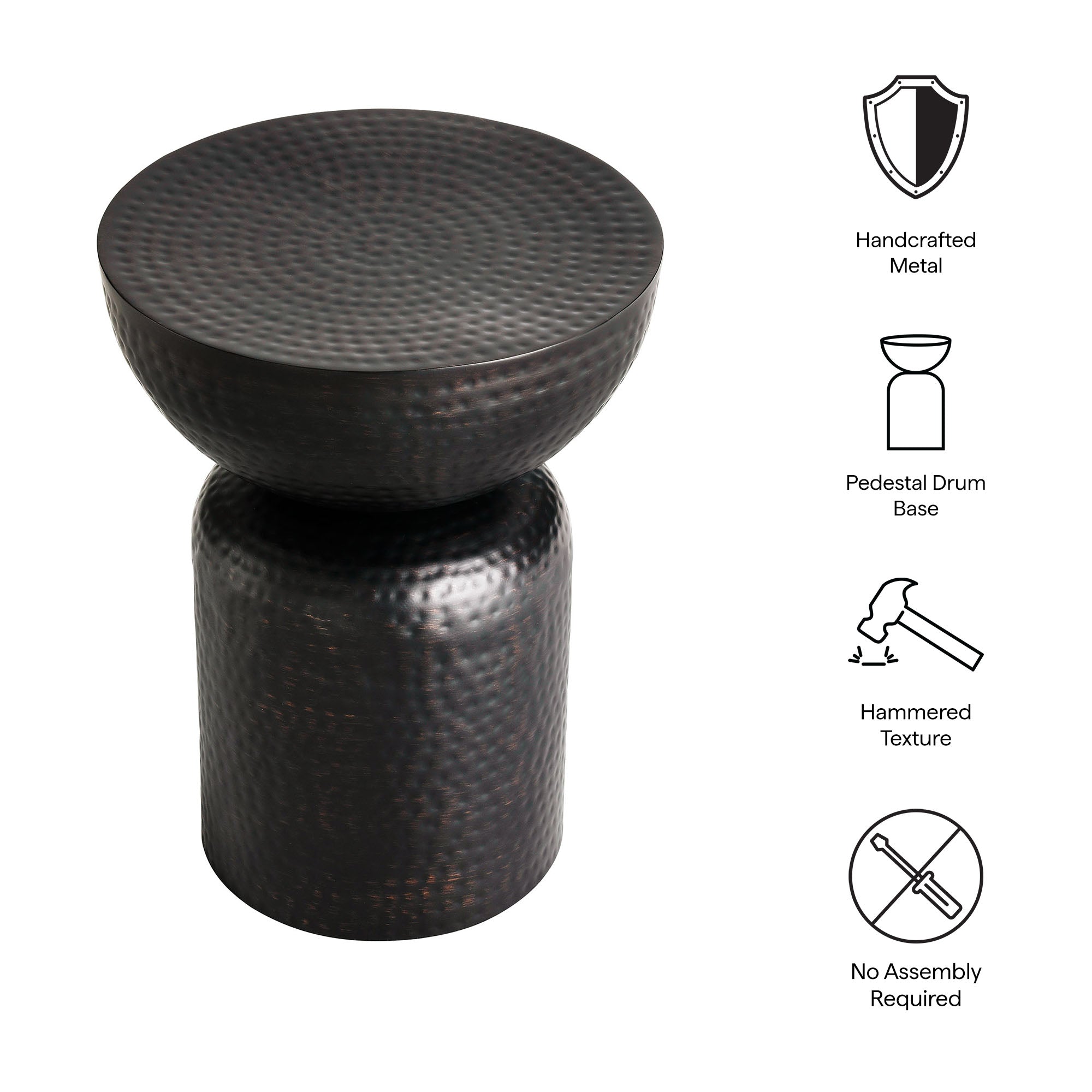 Mella Metal Hammered Side Table - Black