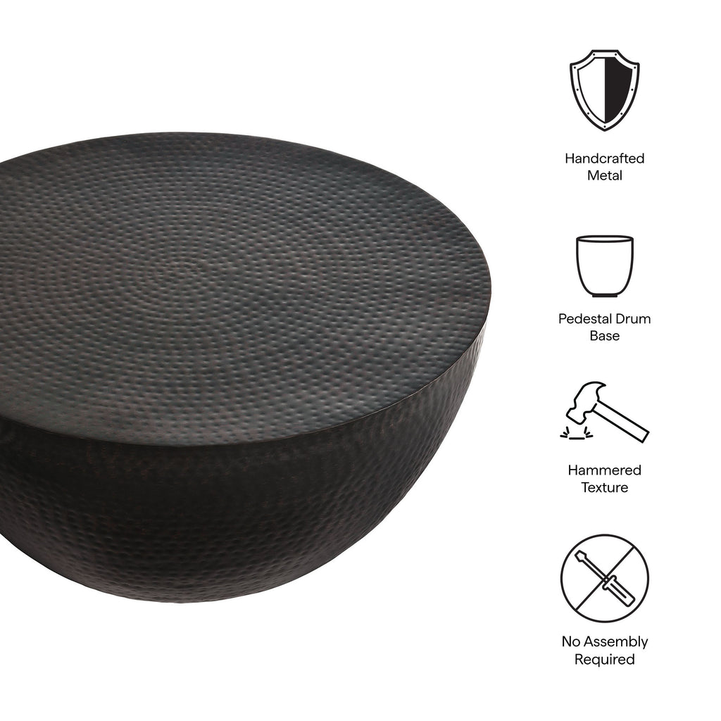 Mella 32 Inch Metal Hammered Coffee Table - Black