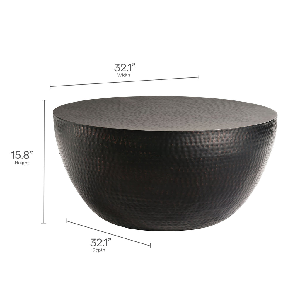 Mella 32 Inch Metal Hammered Coffee Table - Black