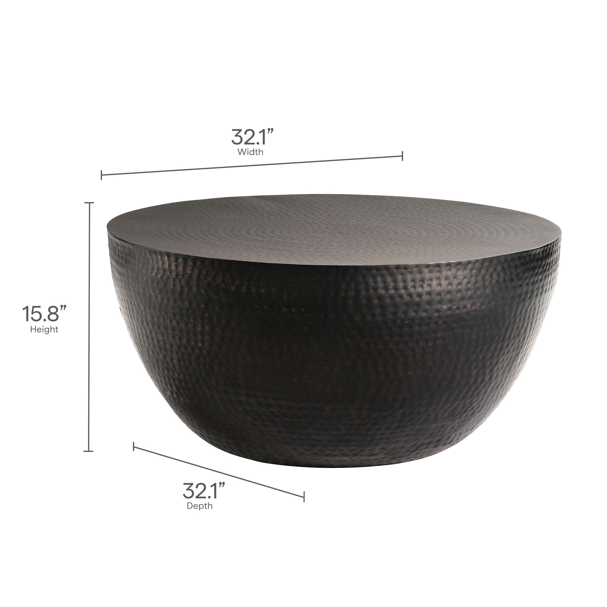 Mella 32 Inch Metal Hammered Coffee Table - Black