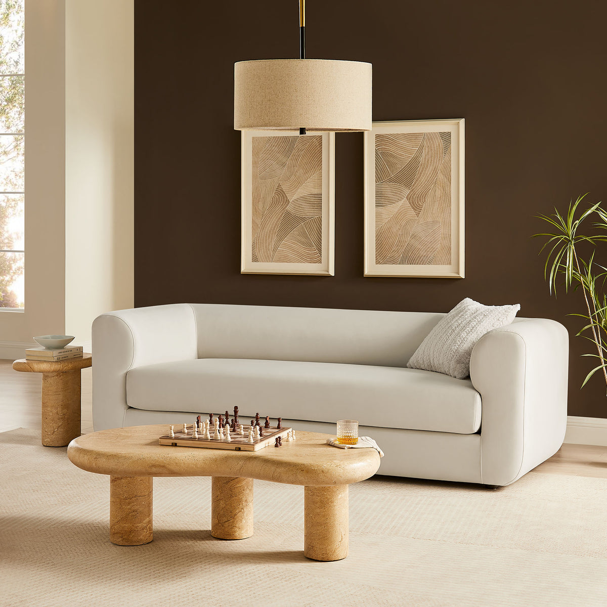 Leif 89" Performance Velvet Upholstered Sofa - Alabaster